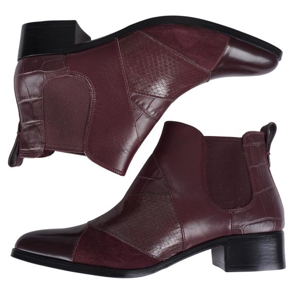 COACH Women Suffolk Ankle Boots 8.5B Oxblood Red Leather Patchwork Block Heel - Picture 7 of 13